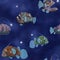 Anglerfish seamless watercolor pattern Creepy deep water creature print Sea life background Spooky fishes repeated print