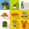 Angling icons set, flat style