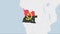 Angola map highlighted in Angola flag colors and pin of country capital Luanda