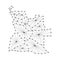 Angola map of polygonal mosaic lines network, rays, dots illustration.