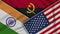 Angola United States of America India Flags Together Fabric Texture Illustration