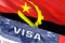 Angola Visa Document, with Angola flag in background. Angola flag with Close up text VISA on USA visa stamp in passport,3D