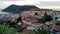 Angra do Heroismo, view at sunset, with Mount Brazil in the background, Terceira, Azores, Portugal