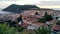 Angra do Heroismo, view at sunset, with Mount Brazil in the background, Terceira, Azores, Portugal