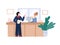 Angry aggressive boss shouting on employee, flat vector illustration isolated.