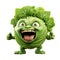An angry anthropomorphic green cabbage with large expressive eyes