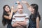 Angry bald guy with two girls