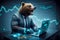 Angry Bear Futuristic Laptop, Bearish in Finance World, AI Generated