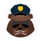 Angry bear in police cap. Aggressive Grizzly head. Wild animal m