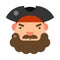 Angry bearded pirate face icon vector flat illustration. Portrait of piracy captain, buccaneer