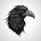Angry black raven, logo, monochrome drawing, bird Icon, raven symbol, angry bird portrait, predator pictogram,