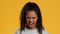 Angry Black Teenager Girl Shouting Posing Over Yellow Background