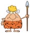 Angry Blonde Cave Woman Cartoon Mascot Character Standing With A Spear