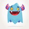 Angry blue cartoon monster with horns. Big collection of cute monsters. Halloween character. Vector illustrations