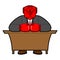 Angry boss in boxing gloves. Red honcho. Ferocious master