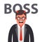 Angry boss with horns. displeased face of a man in a suit.