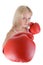 Angry boxing woman in red box gloves