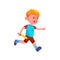 angry boy running after friend with sword on playground cartoon vector