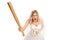 Angry bride holding a baseball bat and yelling