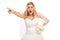 Angry bride pointing with her finger