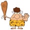 Angry Brunette Cave Woman Cartoon Mascot Character Gesturing And Standing With A Club