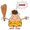 Angry Brunette Cave Woman Cartoon Mascot Character Holding Up A Fist And A Club