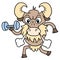 Angry bull with a face practicing fitness carrying a barbell in hand, doodle icon image kawaii
