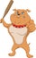 Angry bulldog holding baseball stick cartoon