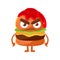 Angry burger with ketchup. Cute cartoon fast food emoji character vector Illustration