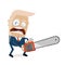 angry businessman with chainsaw