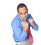 Angry businessman with fist ready to fight.
