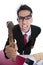 Angry businessman hitting with hammer