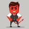 Angry businessman. Male as a devil. Business man red as a demon.