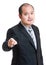 Angry businessman pointing to front