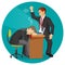 Angry businessman screaming at his worker. Man fall asleep