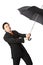 Angry businessman with umbrella