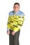 Angry businessman wrapped in caution tape