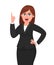 Angry businesswoman shouting or screaming with raising hand showing index finger. Human emotion and body language concept.