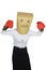 Angry businesswoman wearing boxing gloves