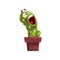 Angry cactus character in a clay pot, succulent plant with funny face in flowerpot vector Illustration on a white