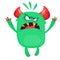 Angry cartoon green monster screaming. Yelling angry monster expression. Halloween vector illustration.