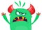 Angry cartoon green monster screaming. Yelling angry monster expression. Halloween vector illustration.