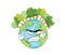 Angry cartoon illustration of earth globe with trees