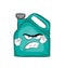 Angry cartoon illustration of green plastic bottle of motor oil