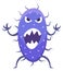 Angry cartoon microbe. Purple monster with scary face