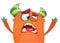 Angry cartoon monster. Angry orange monster emotion. Halloween vector illustration