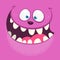 Angry cartoon monster face with a big smile. Vector Halloween pink monster illustration.