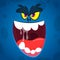 Angry cartoon monster face illustration. Vector Halloween blue zombie monster. Big set of cartoon monster faces.