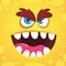 Angry cartoon monster face. Vector Halloween orange monster avatar. Design for print, children book, party decoration.