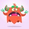 Angry cartoon monster pink and horned. Vector illustration.